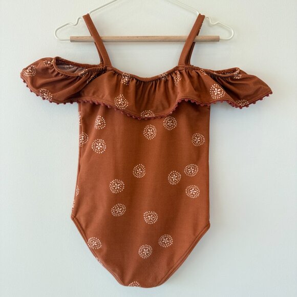 Rylee + Cru Spice Sand Dollar Off-Shoulder Ruffle One-Piece Swimsuit Girl 4-5 UV - Picture 4 of 5